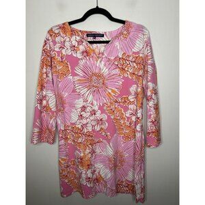 BARBARA ERICKSON Womens Pink Orange Floral Dress 3/4 Sleeve Vacation Size XL
